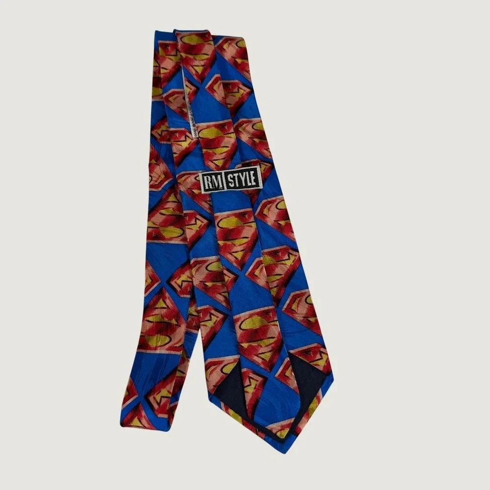 Vintage 1996 Superman DC Comics RM Style 100% Silk Novelty Neck Tie Blue USA